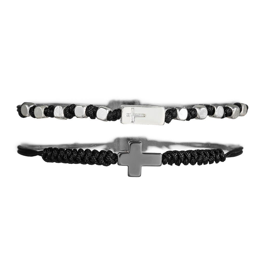 AliExpress, stylish and simple 4mm black matte copper beads wear cross elastic set bracelet bracelet accessories