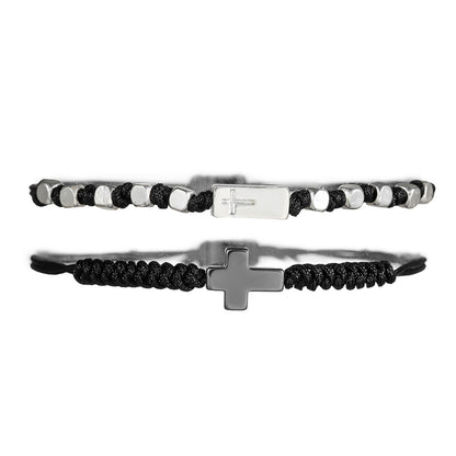 AliExpress, stylish and simple 4mm black matte copper beads wear cross elastic set bracelet bracelet accessories