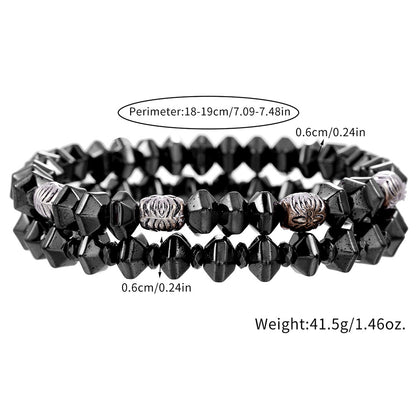 Cross-border new men's beaded bracelet set map stone black gallstone cross bracelet elastic three-piece bracelet set