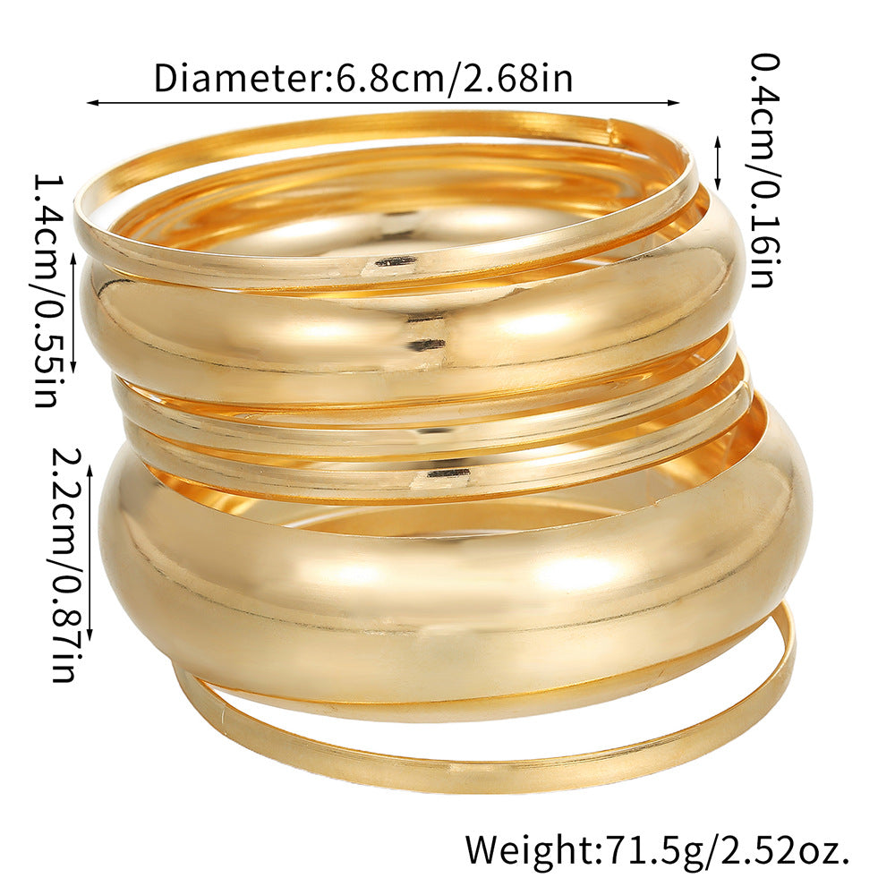 Cross-border women's jewelry fashion exaggerated metal arc plain ring bracelet bracelet wide face multi-layer simple bracelet