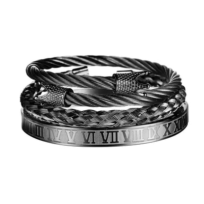 European and American punk jewelry retro trend stainless steel winding three-color square bracelet bracelet wholesale accessories men