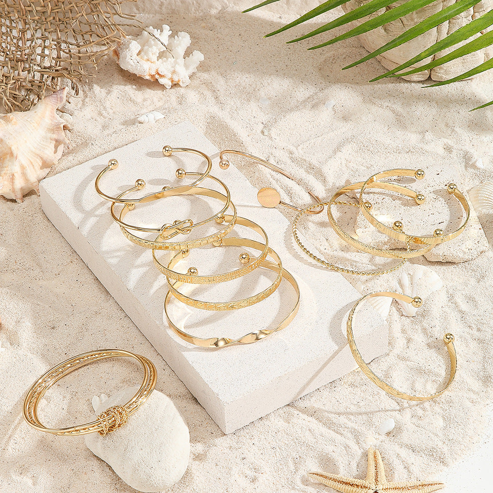 Cross-border European and American hot-selling retro multi-layer rhombus pattern bracelet female exaggerated metal twist twist bracelet 12-piece set