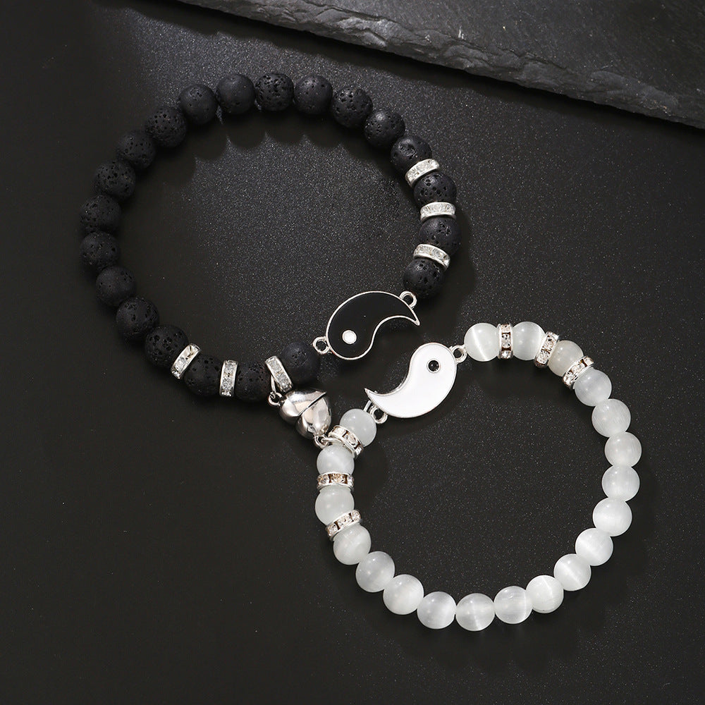 Amazon hot-selling love magnet jewelry opal volcano yin and yang tai chi bracelet bracelet bracelet couple suction bracelet