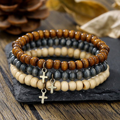 Cross-border best-selling handmade bead bracelets for men, vintage style multi-layer elastic tiger's eye stone wood beads coconut shell bracelets