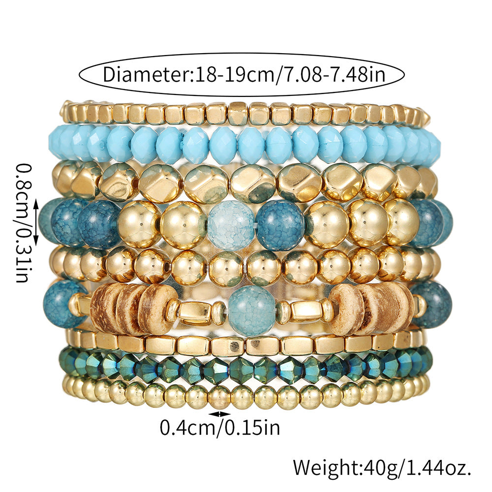 Blue Bohemian Bracelet Set Multi-layer Stacked Coconut Shell Crystal Bracelet Vacation Wind Beach Bracelet