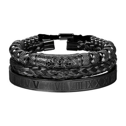 European and American retro zircon pipe bend braided bracelet bracelet set, dripping Roman letter braided stainless steel bracelet