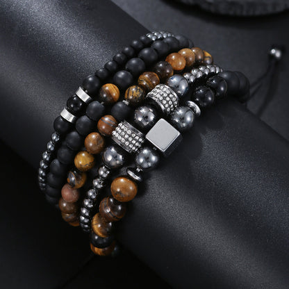 Amazon hot sale natural tiger eye black gallstone men's beaded bracelet, five beads multi-layer set DIY bracelet.