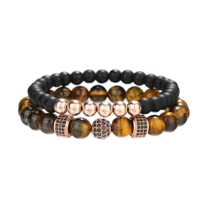 Cross-border new fashion men's bracelet set, zircon diamond ball handmade beaded bracelet, elastic Buddha bead bracelet.