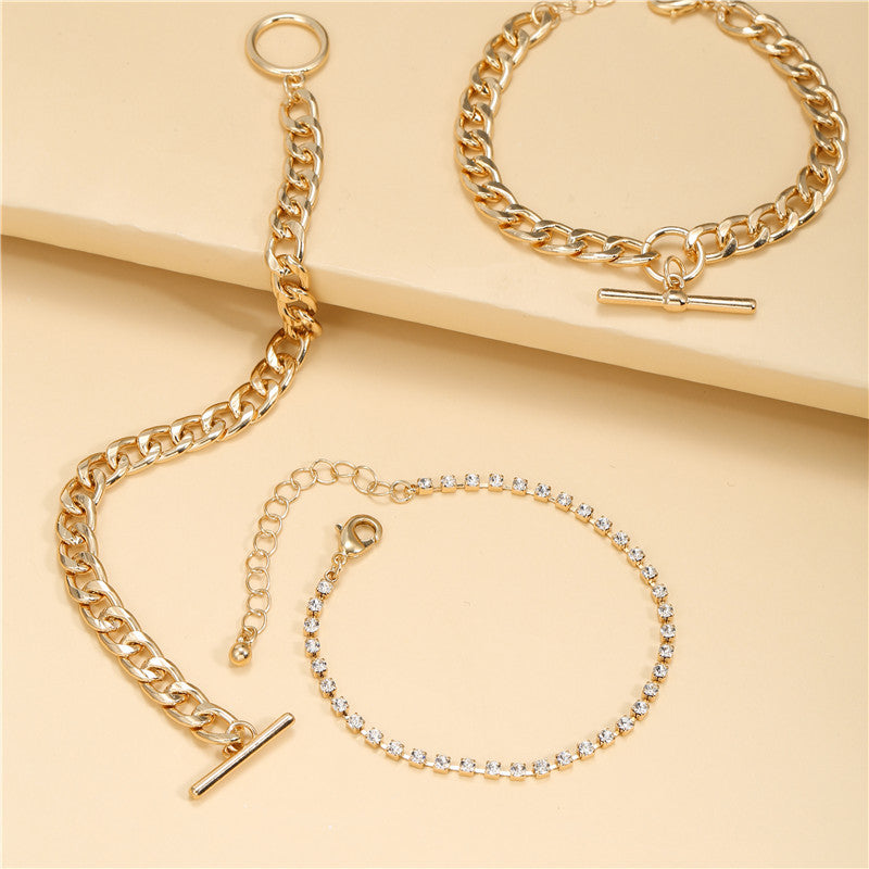 European and American cross-border jewelry, temperament versatile claw chain diamond multi-layer jewelry women, retro multi-element chain bracelet set