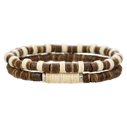 Cross-border hot-selling turquoise cross bracelet female bohemian multi-layer stacked wooden bead coconut shell bracelet couple bracelet