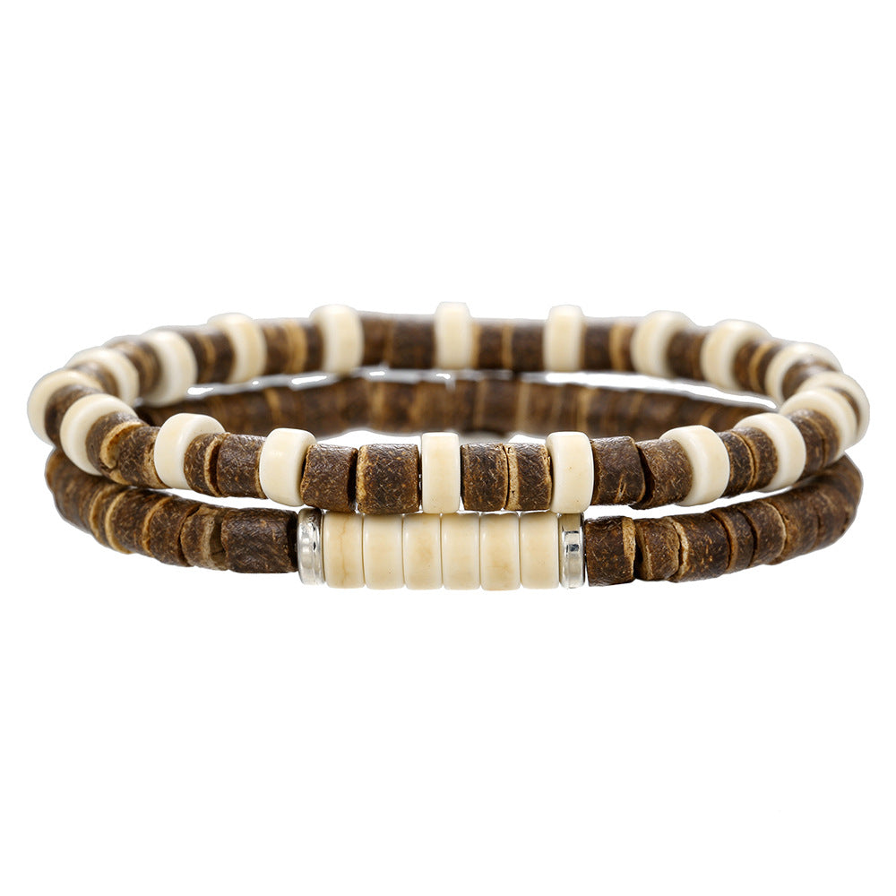 European, American Bohemian style literary and retro multi-piece wooden bead bracelet simple and versatile men's multi-layer wooden bead bracelet