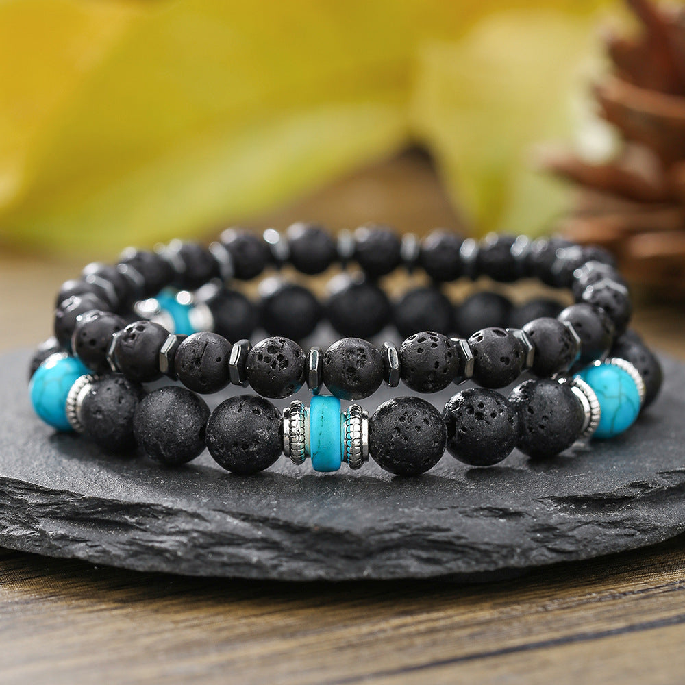 European and American new fashion personalized wooden bead beaded bracelet male trendy hip-hop niche beach wind stacked wearing natural stone bracelet
