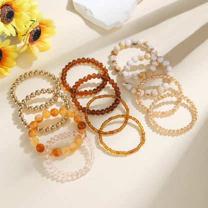 European and American cross-border fashion retro irregular CCB crystal bracelet beaded set Maillard contrasting color stacking bracelet