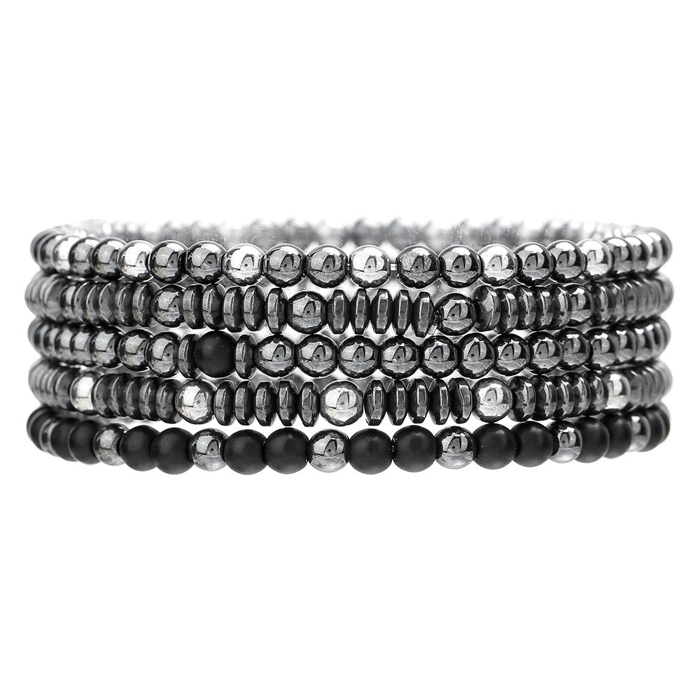 European and American new versatile handmade beaded bracelet set couple beach wind geometric hip-hop black gallstone elastic jewelry