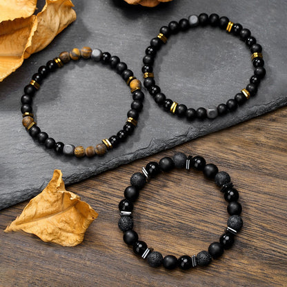 Yanxuan AliExpress Cross-border New Personalized Hip-Hop Style Black Frosted Stone Beaded Bracelet Set Men's Fashion Bracelet