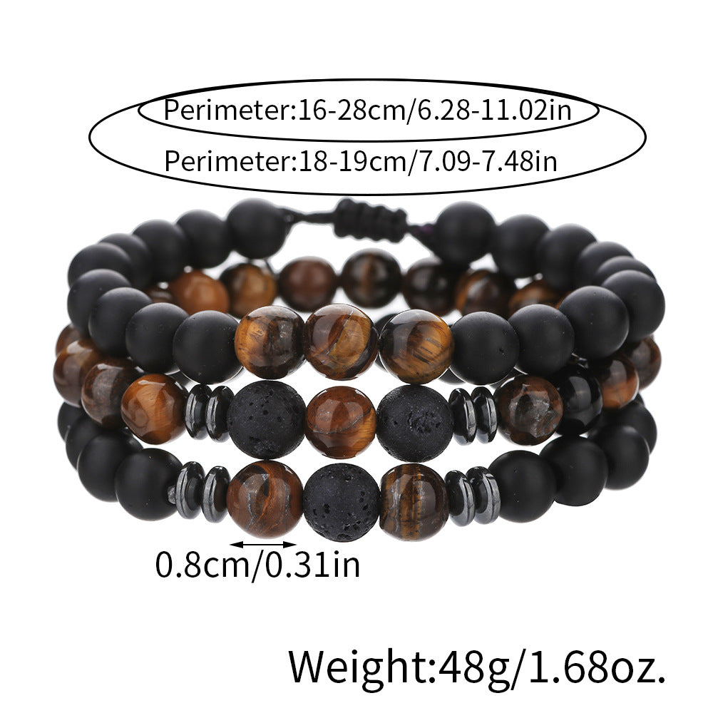 Cross-border hot-selling men's bracelet, tiger's eye stone elastic woven bracelet set, essential oil aromatherapy beads 3 bracelets men's.