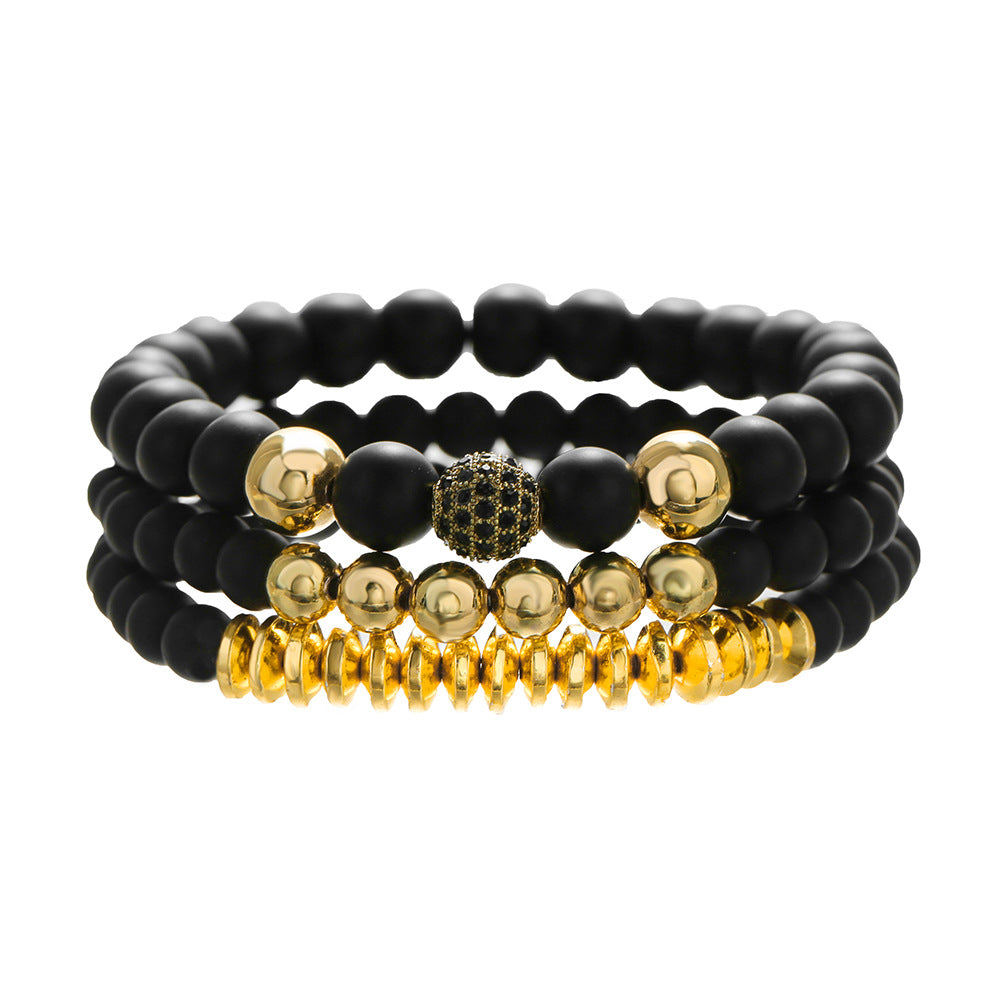 Cross-border new fashion men's bracelet set, zircon diamond ball handmade beaded bracelet, elastic Buddha bead bracelet.