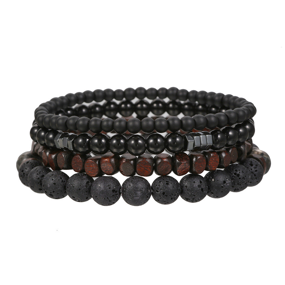 Europe and the United States cross-border couple jewelry men's fashion trend turquoise cross bracelet wood bead porcelain jade beaded bracelet men