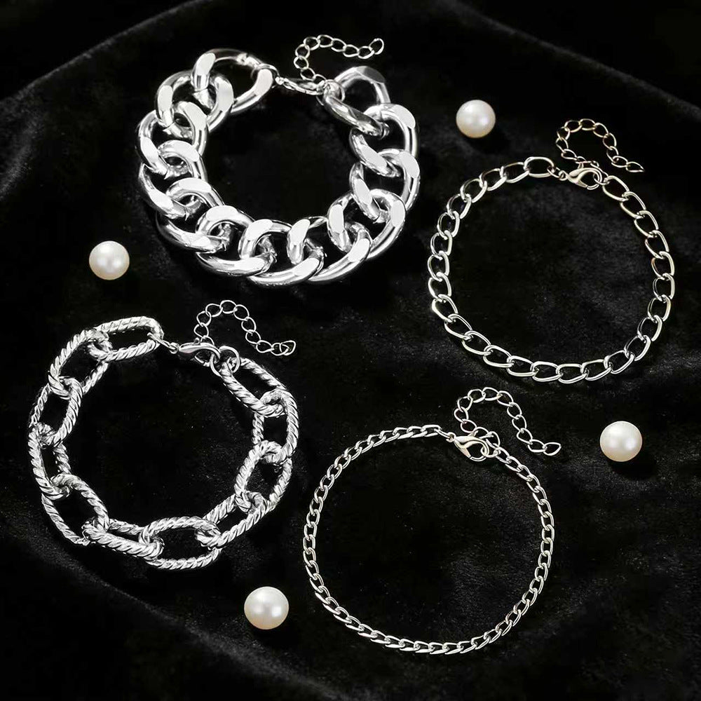 Cross-border European and American texture multi-layer Cuban NK chain bracelet female mix and match personality exaggerated thick chain simple bracelet set