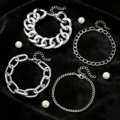 Cross-border European and American texture multi-layer Cuban NK chain bracelet female mix and match personality exaggerated thick chain simple bracelet set