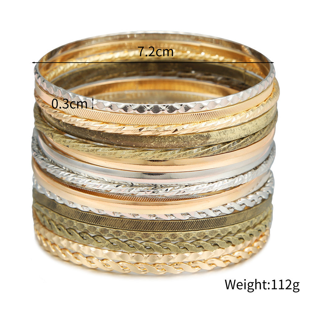 16 sets of pattern bracelet sets wholesale, Amazon hot-selling mixed-color bracelets, cross-border geometric metal bracelets