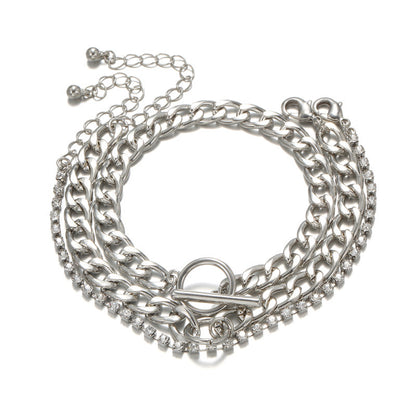 European and American cross-border jewelry, temperament versatile claw chain diamond multi-layer jewelry women, retro multi-element chain bracelet set
