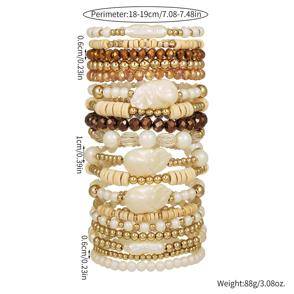 Cross-border hot-selling retro wood bead crystal pearl bracelet women's ins simple temperament fashionable small fresh stacked bracelet