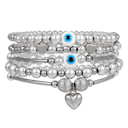 Silver Beaded Eyes CCB Pearl Crystal Bracelet Female Bohemian Stacked Elastic Bracelet Bracelet Combination