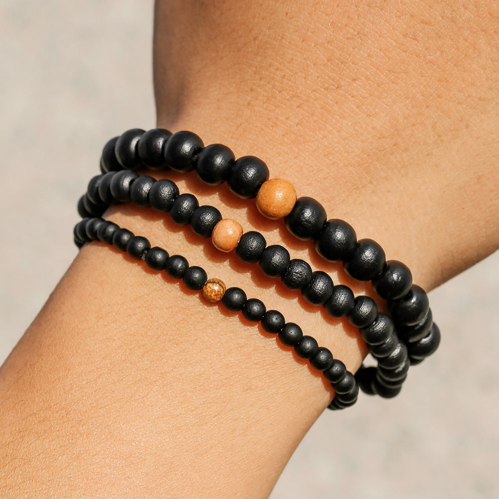 Summer vacation style simple wooden bead bracelet retro style multi-layer stacked beaded elastic bracelet men's bracelet combination