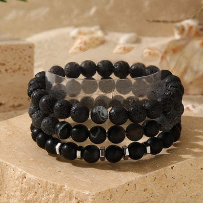 Cross-border hot-selling new men's volcanic stone bracelet, resin beaded elastic fashion personalized basalt bracelet set