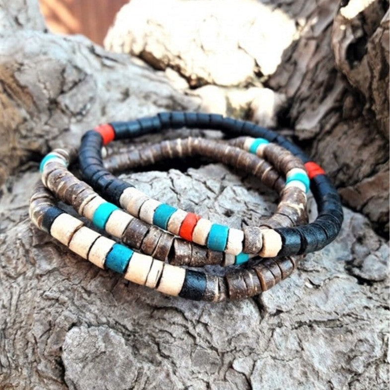 Cross-border new products Bohemian coconut shell turquoise beaded elastic bracelet combination stacked beaded bracelet bracelet men