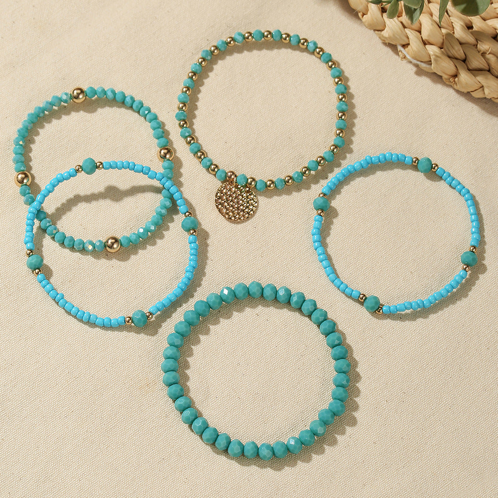 Bohemian fashionable and elegant elastic glass rice bead bracelet set, send girlfriends and girlfriends small fresh stacked bracelets