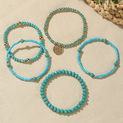 Bohemian fashionable and elegant elastic glass rice bead bracelet set, send girlfriends and girlfriends small fresh stacked bracelets