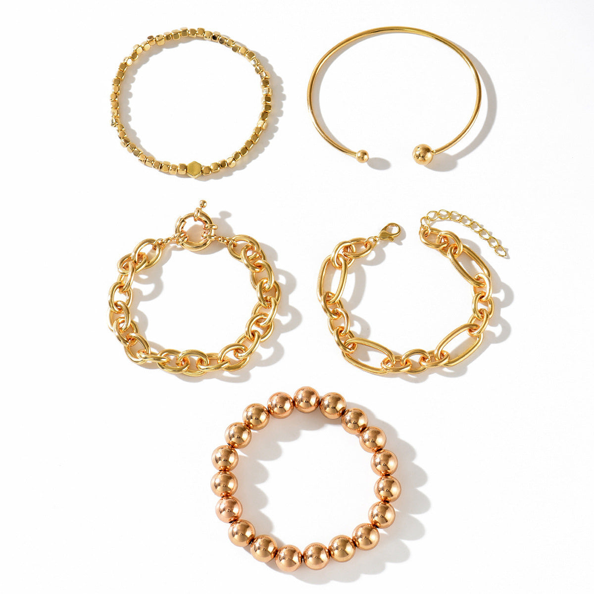 European and American cross-border bracelet retro chain bracelet simple geometric opening round bead gold glossy bracelet bracelet set