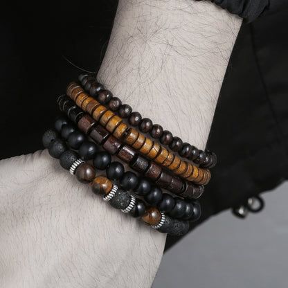 Cross-border natural semi-precious stone bead string men's bracelet volcanic stone wood bead spacer bracelet summer men's vacation jewelry
