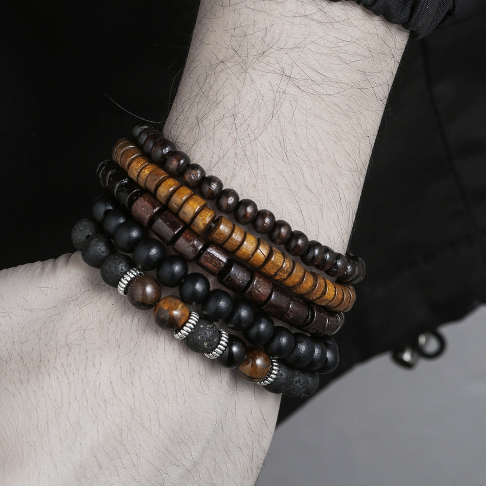 Cross-border supply, European and American fashion natural wooden bead elastic bracelet DIY handmade 2-piece set, beach vacation wooden bead bracelet