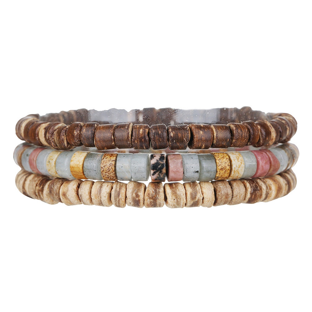 European and American new fashion personalized wooden bead beaded bracelet male trendy hip-hop niche beach wind stacked wearing natural stone bracelet