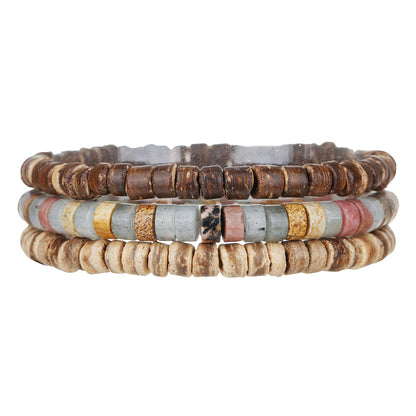 European and American new fashion personalized wooden bead beaded bracelet male trendy hip-hop niche beach wind stacked wearing natural stone bracelet