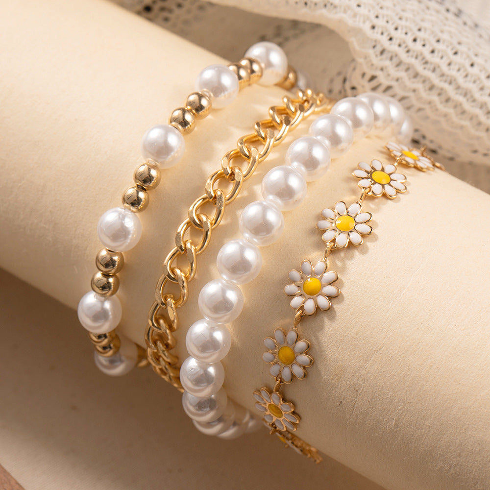 Europe and the United States cross-border summer vacation wind flower bracelet set Bohemian beach wind daisy pearl bracelet wholesale