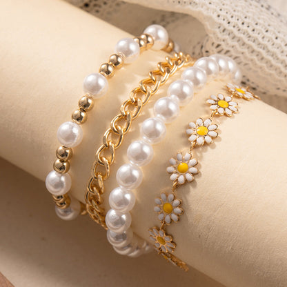 Europe and the United States cross-border summer vacation wind flower bracelet set Bohemian beach wind daisy pearl bracelet wholesale