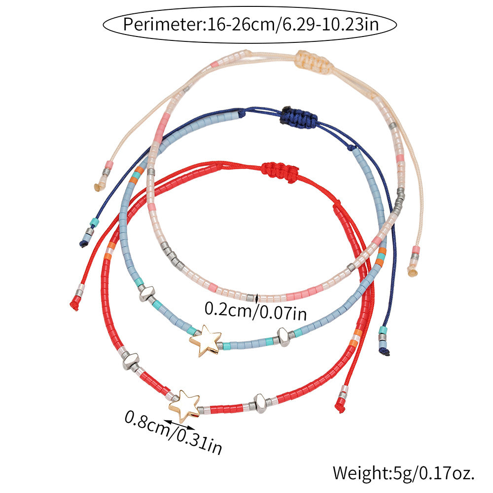Gift bestie small bracelet simple Bohemian style colorful friendship bracelet adjustable five-pointed star rice bead bracelet for women