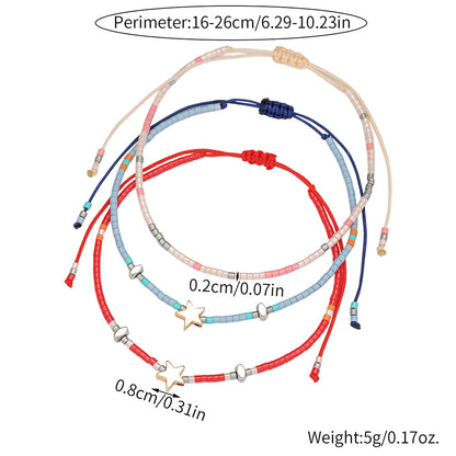 Gift bestie small bracelet simple Bohemian style colorful friendship bracelet adjustable five-pointed star rice bead bracelet for women