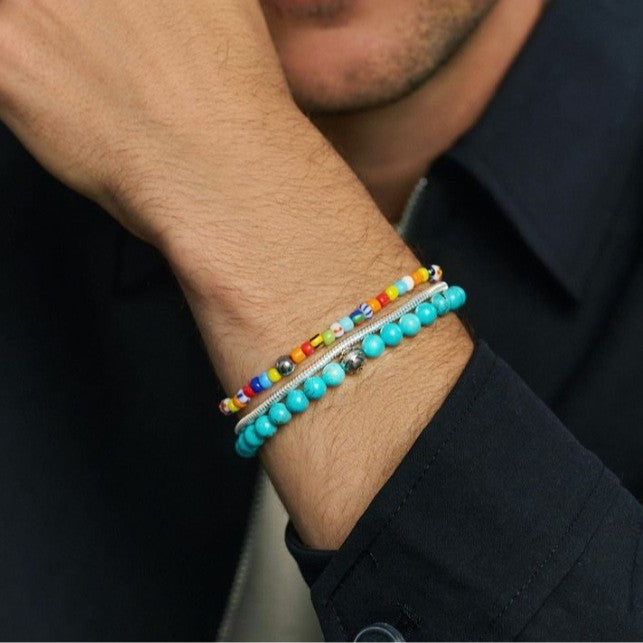 Cross-border directly from the manufacturer Bohemian multi-layer rice bead turquoise beaded bracelet men stacked chain bracelet women