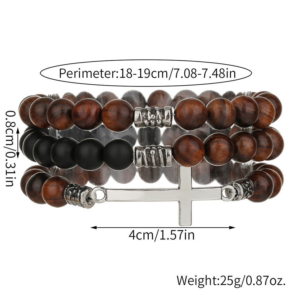 Vintage men's bracelet, Bohemian cross wooden bead bracelet, ethnic style couple multi-layer bracelet set