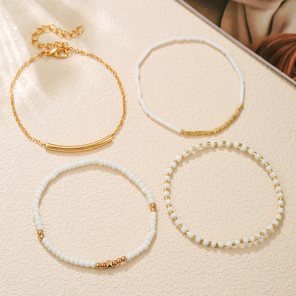 European and American fashion rice bead beaded bracelet bracelet, female bohemian style round beads multi-layer stacked crystal bracelet wholesale