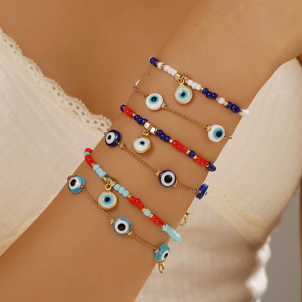 European and American fashion rice bead beaded bracelet bracelet, female bohemian style round beads multi-layer stacked crystal bracelet wholesale