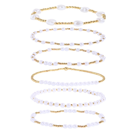 Amazon hot-selling simple copper bead imitation pearl bracelet set women's plated 18k beaded elastic bracelet bracelet wholesale