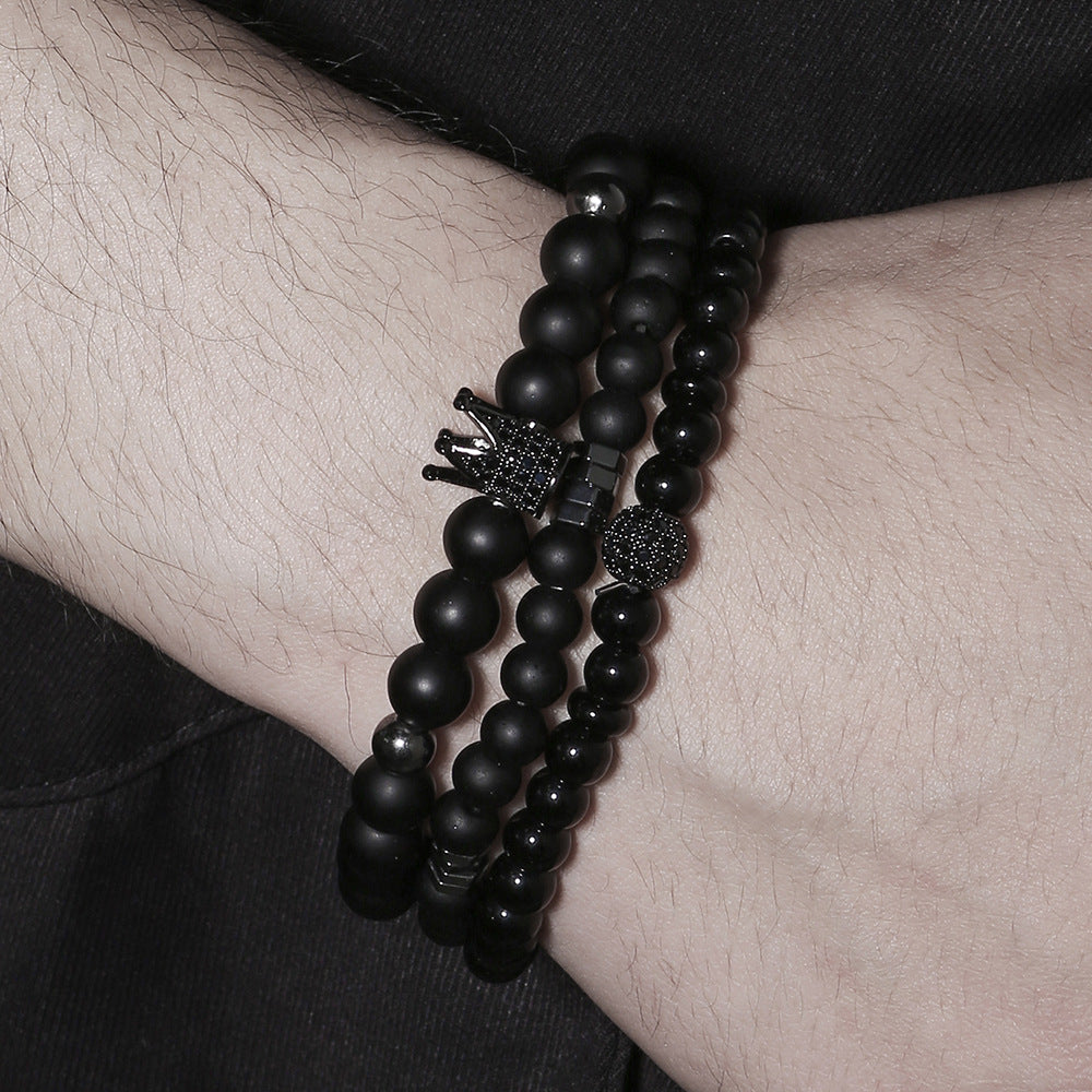 Europe and the United States cross-border couple jewelry men's fashion trend turquoise cross bracelet wood bead porcelain jade beaded bracelet men