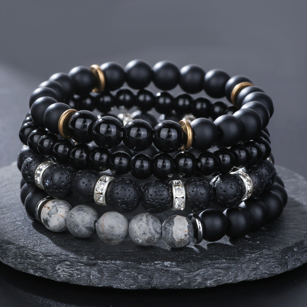 Cross-border hot-selling map stone volcanic stone men's bracelet combination imitation obsidian yoga energy bracelet manufacturer wholesale