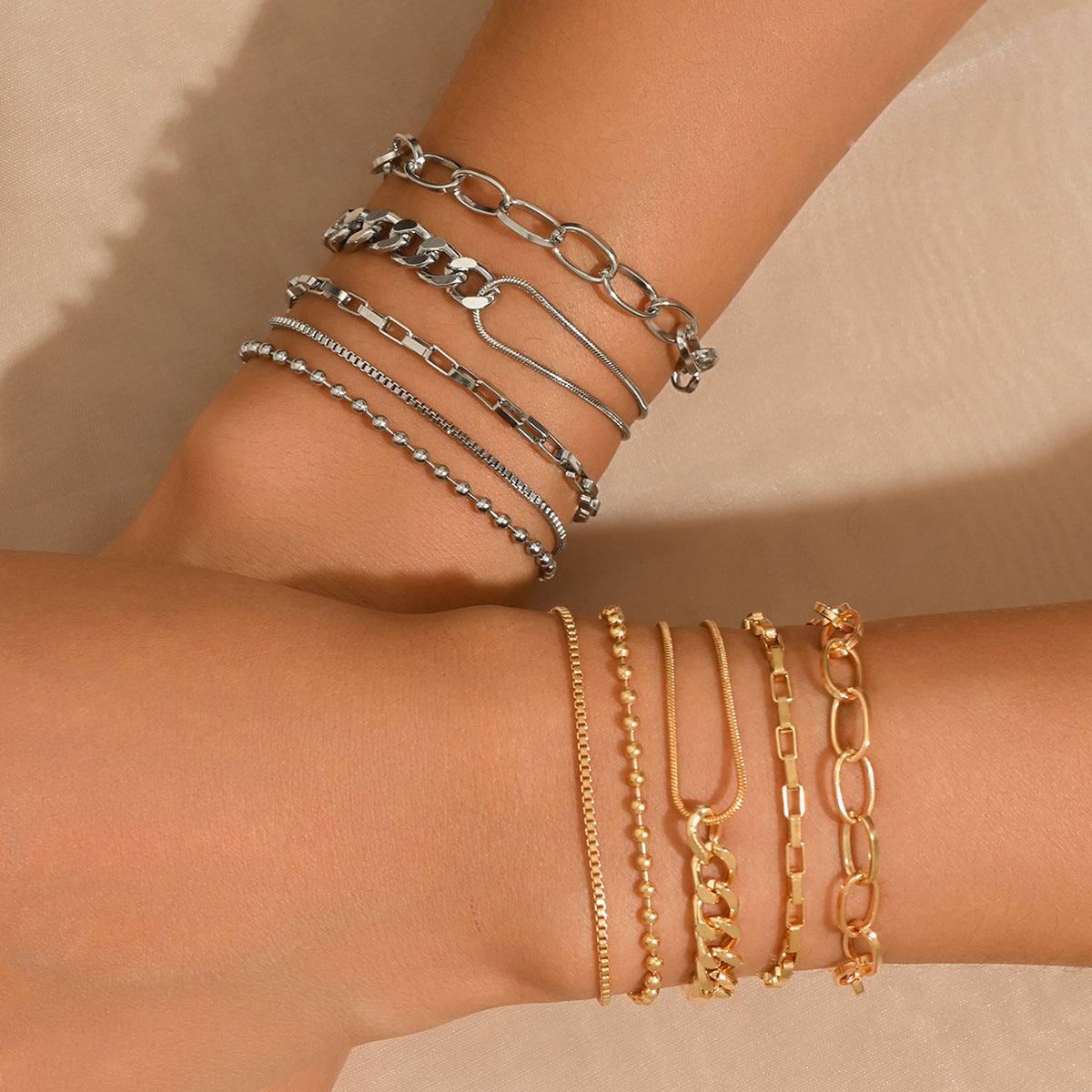 Cross-border new chain bracelet set women's European and American multi-layer retro simple bracelet Bohemian minimalist jewelry women